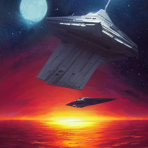 Image similar to a star destroyer from star wars battling the uss enterprise from star trek, by anato finnstark, by alena aenami, by john harris, by ross tran, by wlop, by andreas rocha