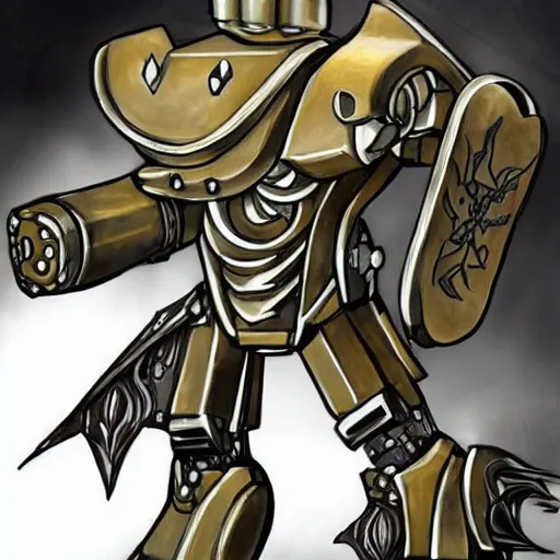 Image similar to A paladin warforged from Dungeons & Dragons looking like the BIONICLE Keetongu from Lego, with one eye and a heavy armor, with eldritch styled tatoos on his arms, art by Gref Farshtey