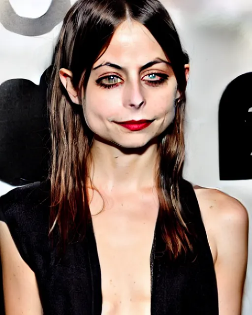 Image similar to style of georgia o'keefe : : gorgeous willa holland : : evil witch, swirling black magic, black dress : : symmetrical face, symmetrical eyes : : full body pose : : gorgeous black hair : : magic lighting, low spacial lighting : :