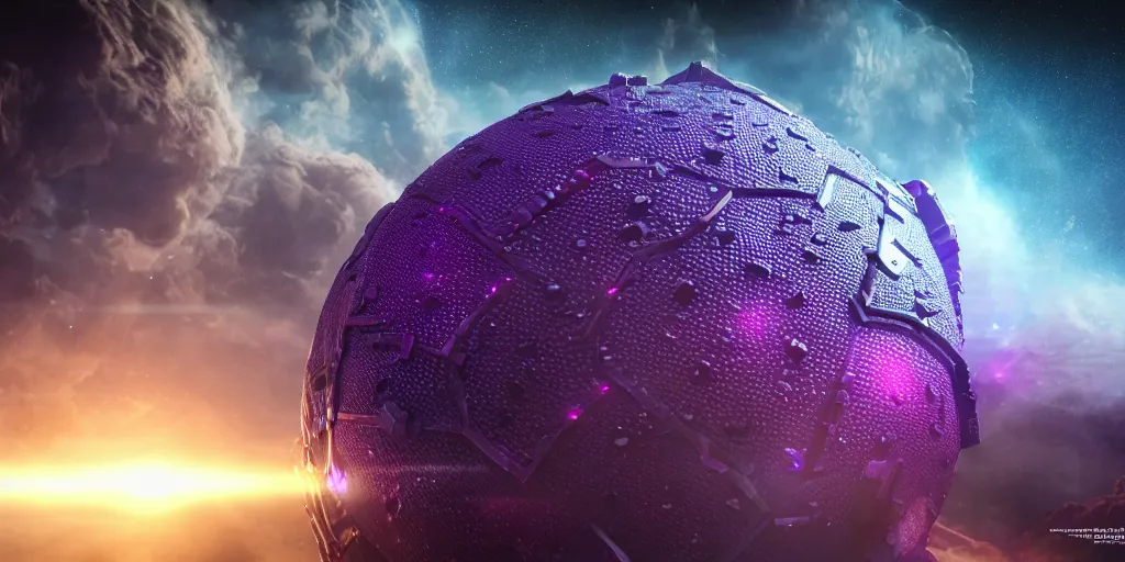 Prompt: a photo of 8k ultra realistic sphere spaceship covered in large dragon scales, purple and blue neon, cinematic lighting, trending on artstation, 4k, hyperrealistic, focused, extreme details, unreal engine 5, cinematic, masterpiece