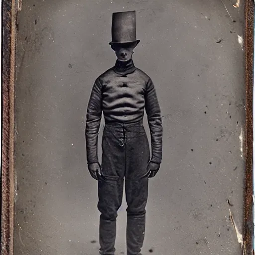 Image similar to gray alien standing in front of saloon, tintype photograph