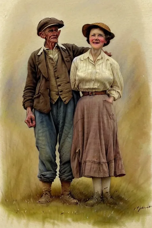 Prompt: (((((1950s farmer and his wife. muted colors.))))) by Jean-Baptiste Monge !!!!!!!!!!!!!!!!!!!!!!!!!!!