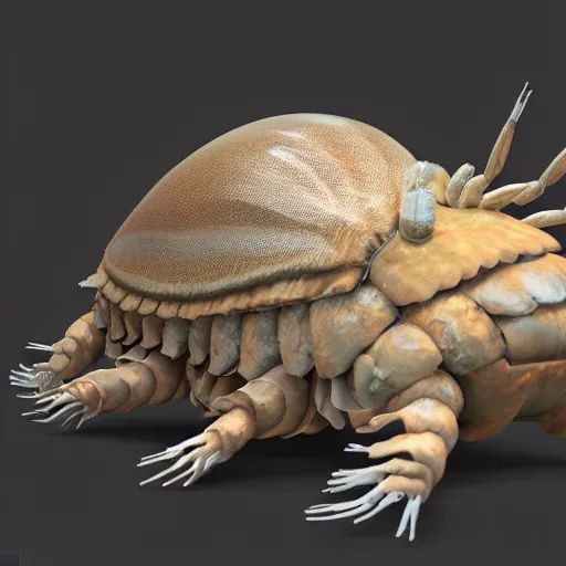 Image similar to cute giant isopod going to school, octane render, cute