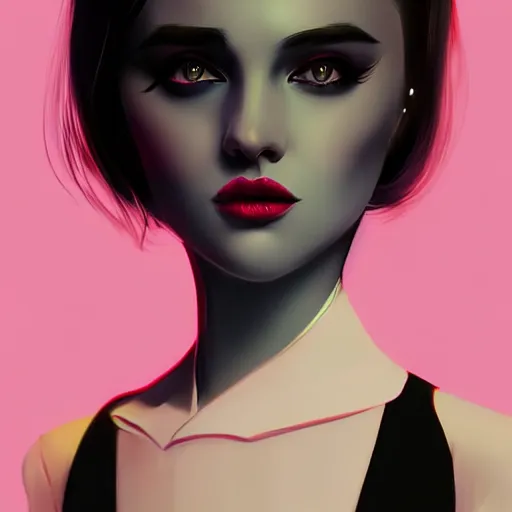 Image similar to aristocrat young female in black tuxedo, evil, vicious, muted colors, matte print, pastel colors, 2d, ultra highly detailed, smooth, sharp focus, digital art, digital painting, fan art, elegant, artstation, head is centered, by Ilya Kuvshinov