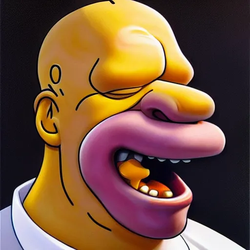 Image similar to realistic portrait of homer simpson drooling with his mouth wide open, by artgerm