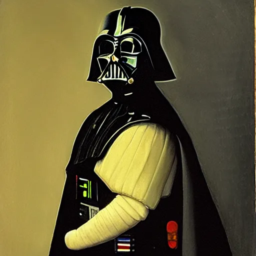 Prompt: a portrait painting of Darth Vader, by Vermeer