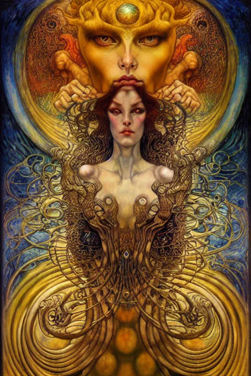 Image similar to Divine Chaos Engine by Karol Bak, Jean Delville, William Blake, Gustav Klimt, and Vincent Van Gogh, symbolist, visionary