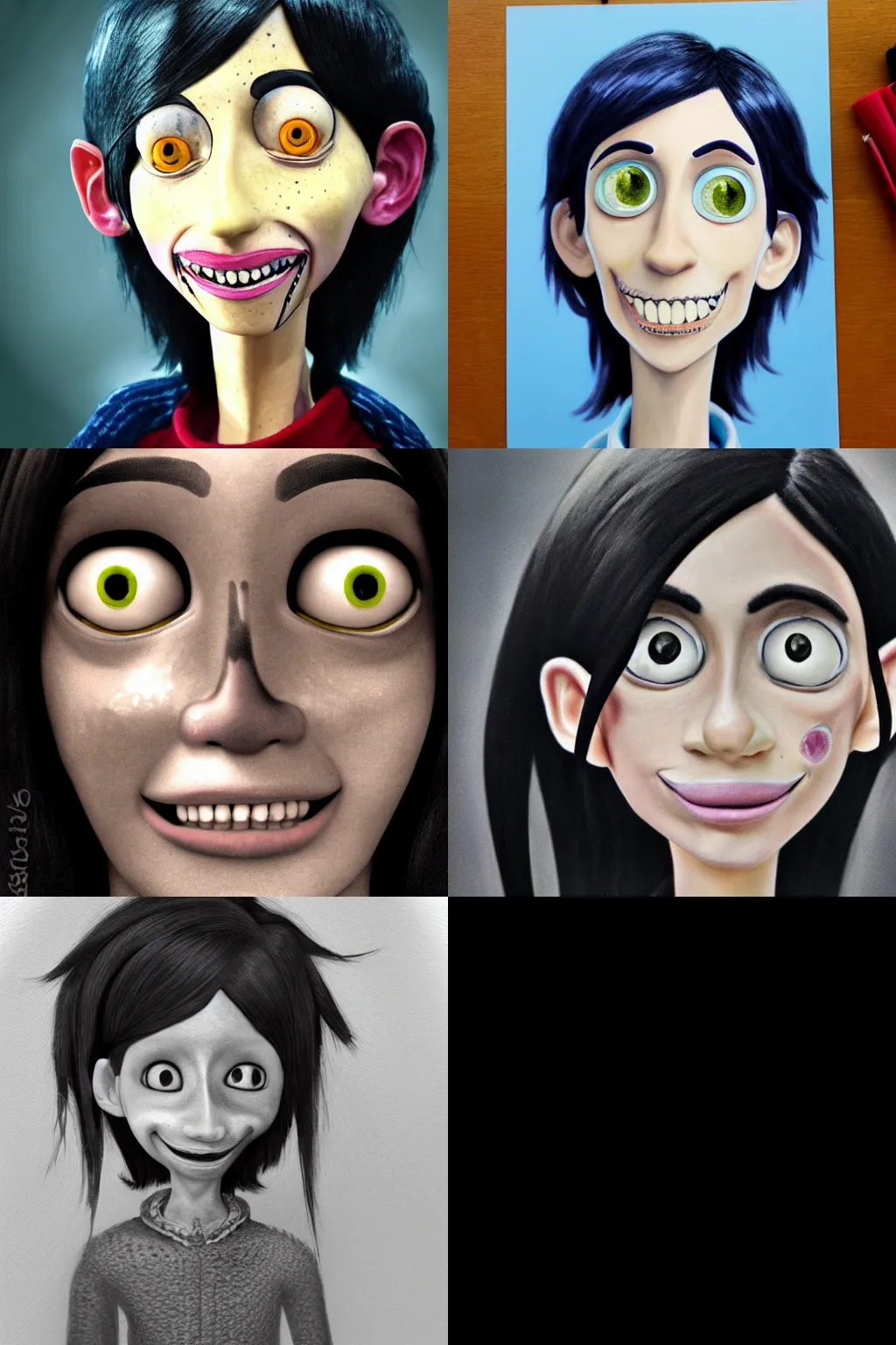 Prompt: a portrait photo of coraline, photorealistic, extremely detailed