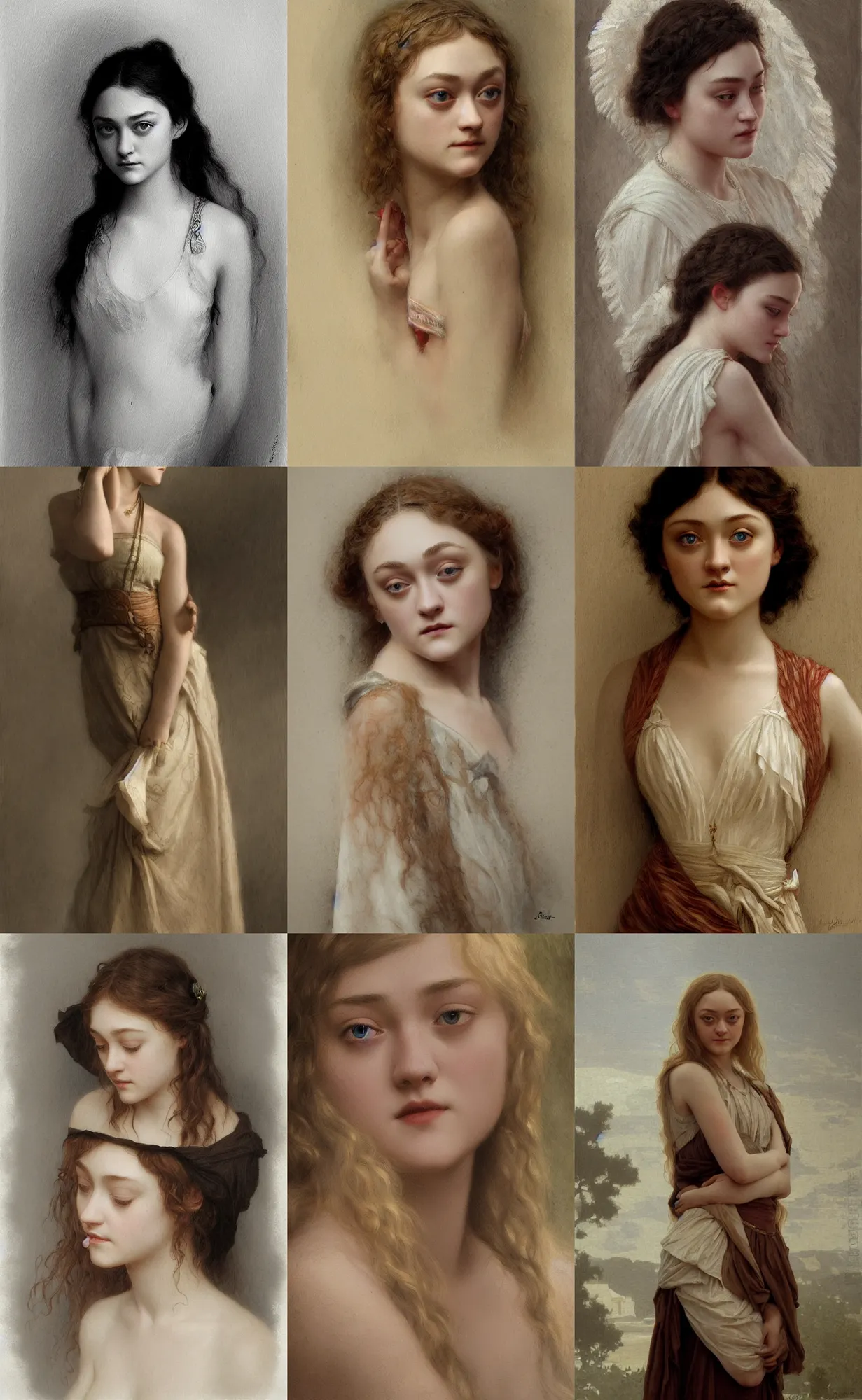 Prompt: dakota fanning, traditional corsican, intricate, highly detailed, artstation, illustration, jurgens, rutkowski, bouguereau