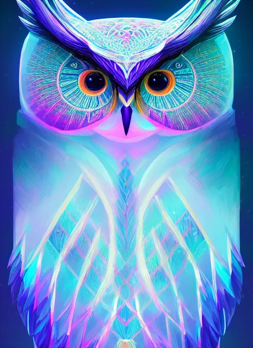 Image similar to symmetry!! product render poster vivid colors divine proportion owl, ice and snow, glowing fog intricate, elegant, highly detailed, digital painting, artstation, concept art, smooth, sharp focus, illustration,