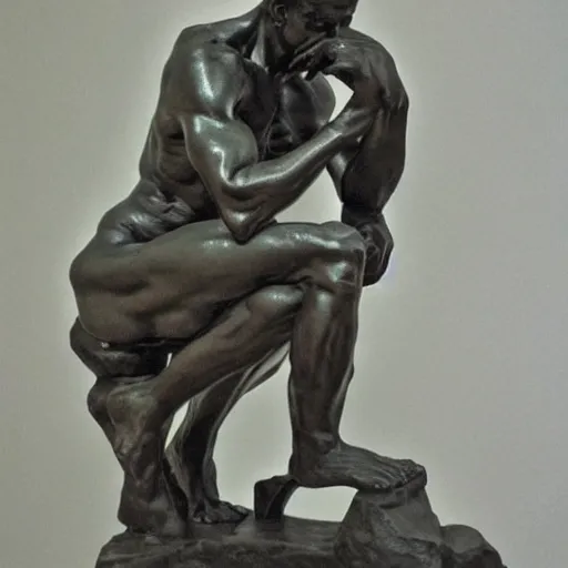 Image similar to thinker by rodin with iphone in hand