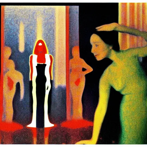 Prompt: a film still of suspiria by dario argento 1 9 7 7 movie, painted by georges seurat, by saul bass, impressionism, pointillism, high quality, detailed