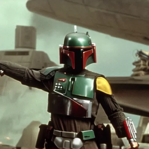 Prompt: cinematic shot of Boba Fett in Star Wars the empire strikes back s- 10