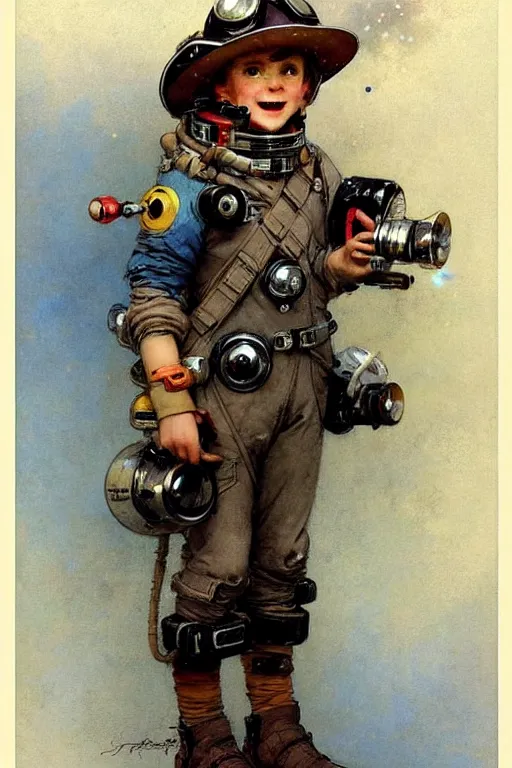 Image similar to ( ( ( ( ( 2 0 5 0 s retro future 1 0 year old boy super scientest in space pirate mechanics costume full portrait. muted colors. ) ) ) ) ) by jean baptiste monge, tom lovell!!!!!!!!!!!!!!!!!!!!!!!!!!!!!!