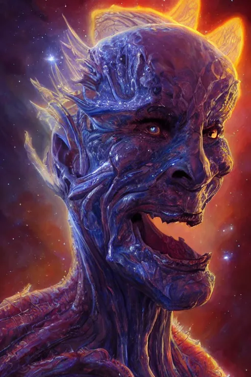 Prompt: beautiful oil painting with high detail of a wise Space ent(((((roaring))))) made of stars and plasma, hybrid from dungeons and dragons and art direction by James Cameron ;by artgerm; wayne reynolds art station; cinematic quality character render; low angle; ultra high quality model; production quality cinema model; spitting