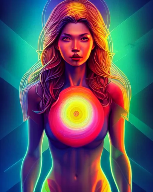 Image similar to richly detailed color illustration of a becoming-one-with-the-universe illustrated by Artgerm and Mina Petrovic and Timothy Kong and Marina Federovna. 3D shadowing