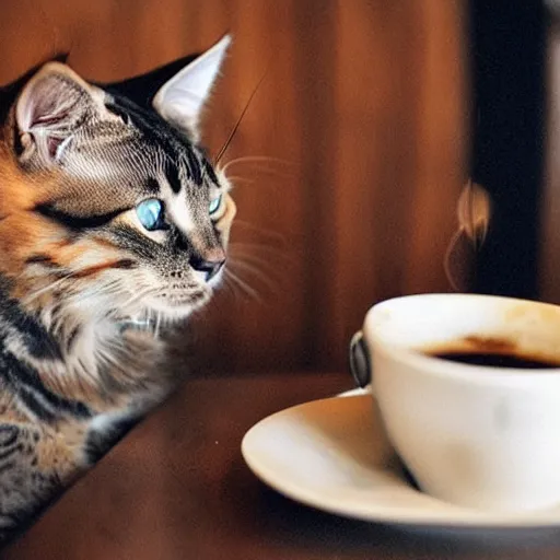 Image similar to a cat is drinking coffee