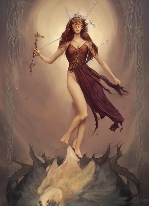 Image similar to tarot!!, fairy queen, fantasy medieval, no noise, elegant, concept art, sharp focus, beautiful face!!, digital art, smooth defined outlines!!, by Brom, trending on Artstation, Tom Bagshaw, Sargent