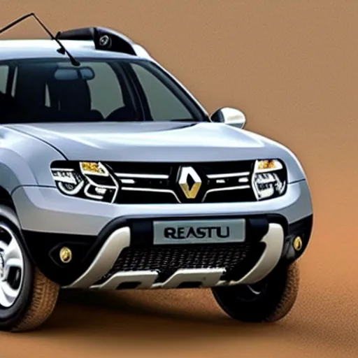 Image similar to Renault duster with tank turret instead of roof, hot desert