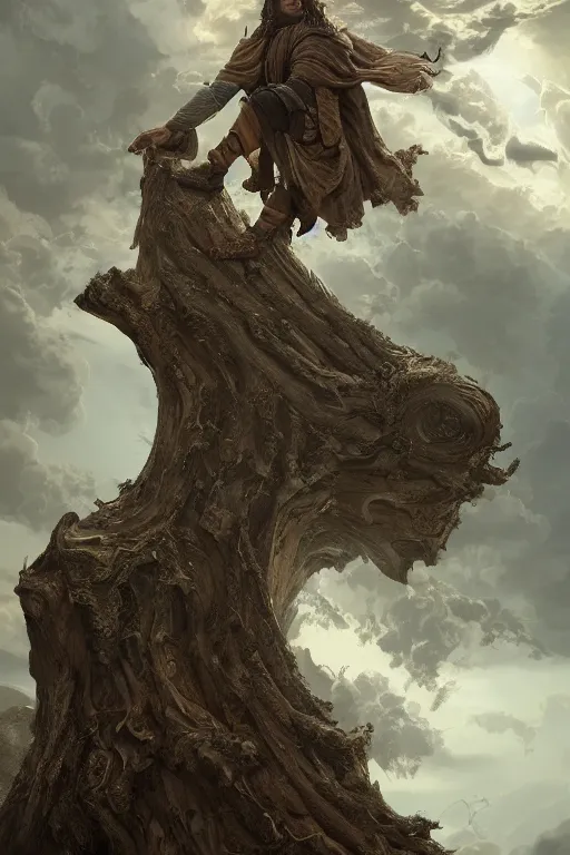 Image similar to portrait of a god floating in the air, ancient wood environment, Cinematic lighting with glare, insanely detailed, trending on artstation, golden ratio, concept art by Pete Morbacher