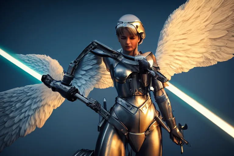 Prompt: an angel holding a massive detailed electric broadsword while flying above a battleground, ultra realistic vfx, reflections, 3 d render, unreal engine, octane render, ray tracing, unity, highly detailed, high quality, uhd, 8 k resolution