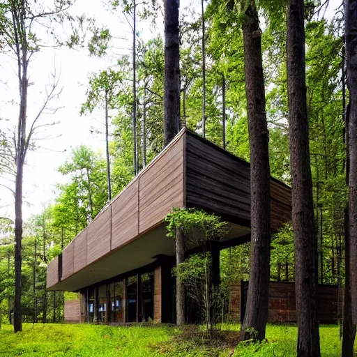 Image similar to a building in the middle of a forest, architecture