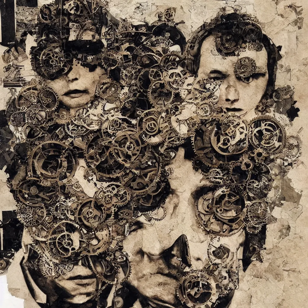 Image similar to steampunk boy with a super detailed and intricate mask, collage