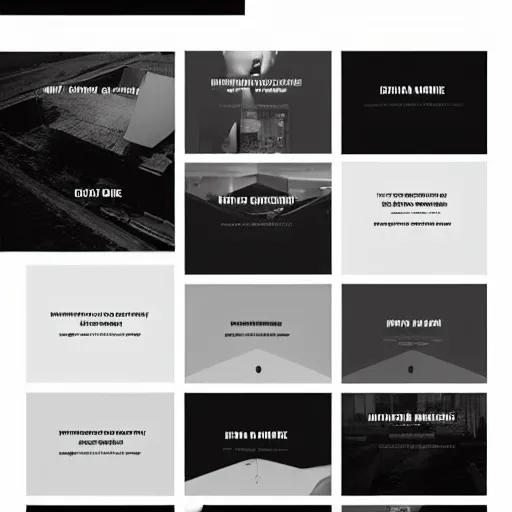 Image similar to square shaped contemporary webpage design for a freelance graphic designer, layout design, black and white colour palette, industrial punk, IP, template layout