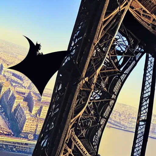 Prompt: batman climbing the eiffel tower