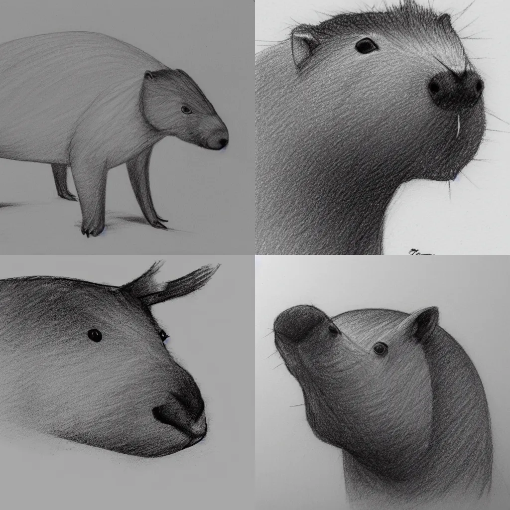 Prompt: simple sketch of a capybara, 4 k, award winning, black & white