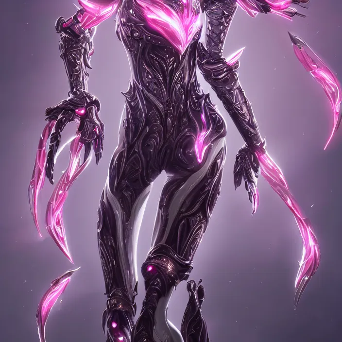 Image similar to highly detailed exquisite fanart, of a beautiful female warframe, but as a stunning anthropomorphic robot female dragon, standing elegantly, shining reflective off-white plated armor, bright Fuchsia skin, sharp claws, full body shot, epic cinematic shot, realistic, professional digital art, high end digital art, DeviantArt, artstation, Furaffinity, 8k HD render, epic lighting, depth of field