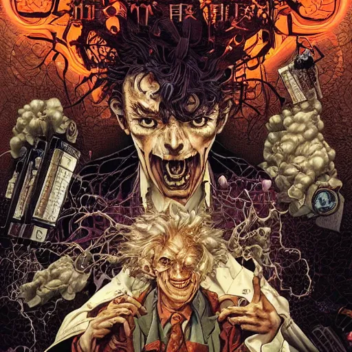 Image similar to mad scientist, by yoichi hatakenaka, masamune shirow, josan gonzales and dan mumford, ayami kojima, takato yamamoto, barclay shaw, karol bak