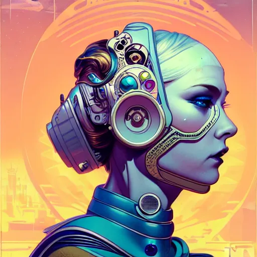 Image similar to high quality high detail portrait of a snow queen diesel punk character in an futuristic world, tristan eaton, victo ngai, artgerm, rhads, ross draws, hyperrealism, intricate detailed, alphonse mucha, 8 k, sci - fi, pastel colors, vintage, retro sci - fi, artstation,