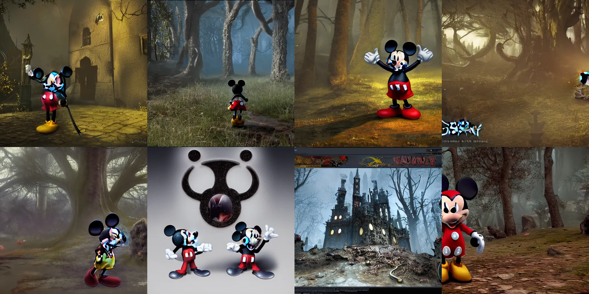 Prompt: Mickey Mouse in elden ring, Gothic horror, cryengine