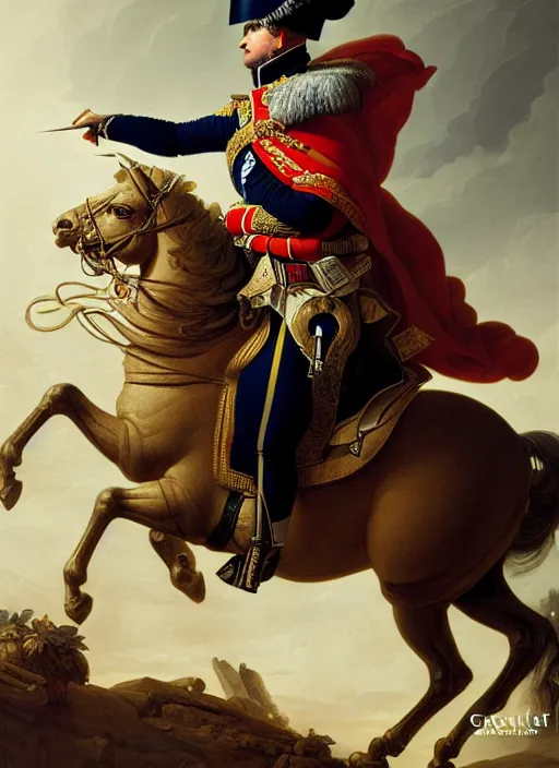 Image similar to grandiose epic portrait of napoleon bonaparte, french emperor, detailed painting, modern arstation style, 4 k, greg rutkowski, magalie villeneuve