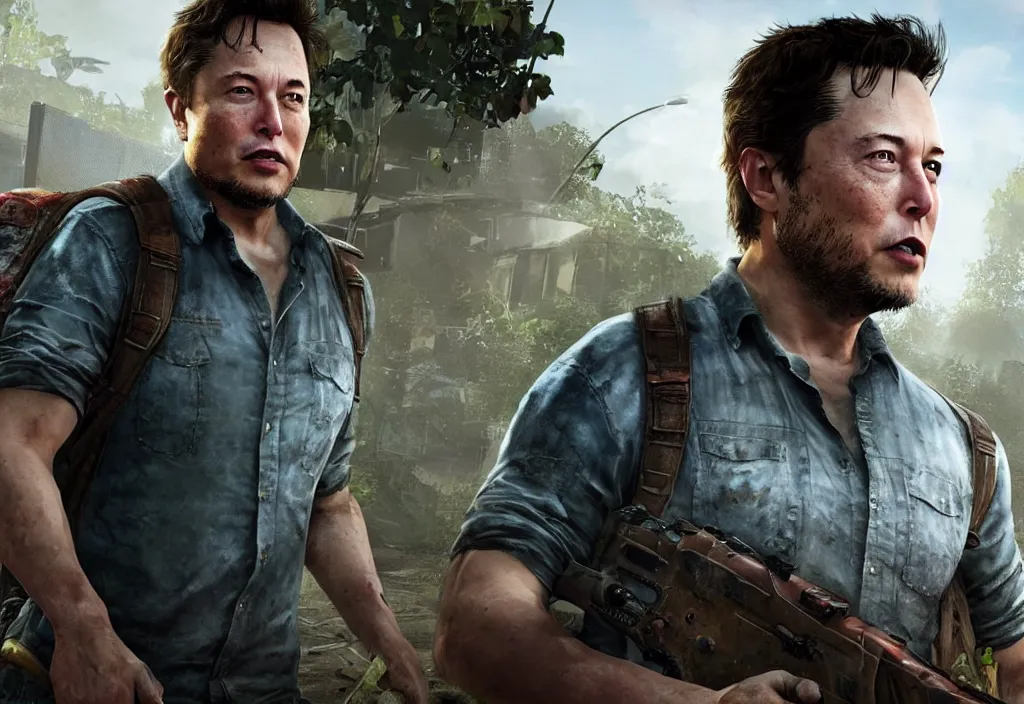 Image similar to elon musk in the video game in the last of us, gameplay screenshot, close up, 3 d rendering. unreal engine. amazing likeness. very detailed.