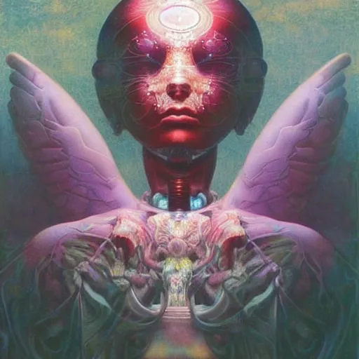 Prompt: UHD hyperrealistic photorealisitc, detailed cosmic Angelic robot, by Mark Brooks, tonalism, rich deep colors. Beksinski painting, art by Adrian Ghenie and Gerhard Richter. art by Takato Yamamoto. masterpiece