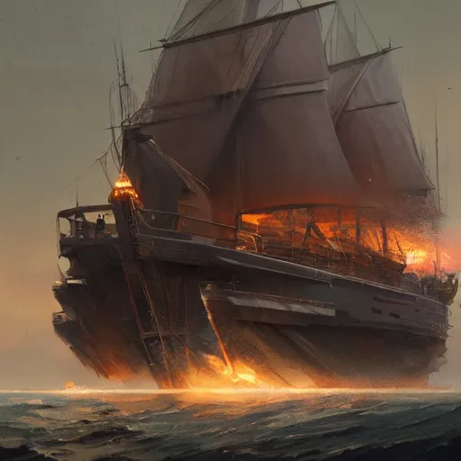 Prompt: huge escientific survivalist sailing motor barge, Magic the Gathering art, art by greg rutkowski, matte painting, trending on artstation, very detailed