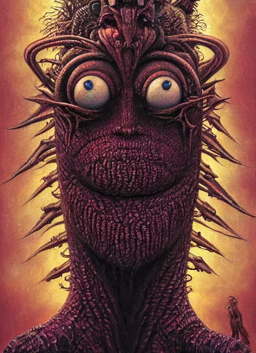 Prompt: a high quality photo of a strange insectoid muppet god with furry fuzzy body and many segmented legs and hypnotic eyes, lightning in the background, absurdist fantasy, sharp focus, vibrant, vivid, symmetry, highly detailed, cinematic, intricate lines, concept art by giger, lisa frank, beksinski, emil melmoth