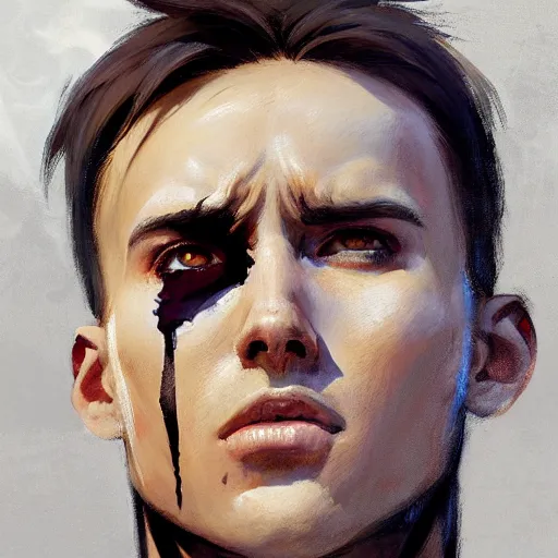Image similar to greg manchess portrait painting of eren jeager as overwatch character, medium shot, asymmetrical, alan yeager ， profile picture, organic painting, sunny day, matte painting, bold shapes, hard edges, street art, trending on artstation, by huang guangjian and gil elvgren and sachin teng