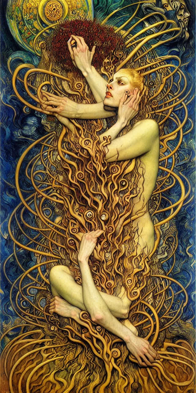 Image similar to Divine Chaos Engine by Karol Bak, Jean Delville, William Blake, Gustav Klimt, and Vincent Van Gogh, symbolist, visionary