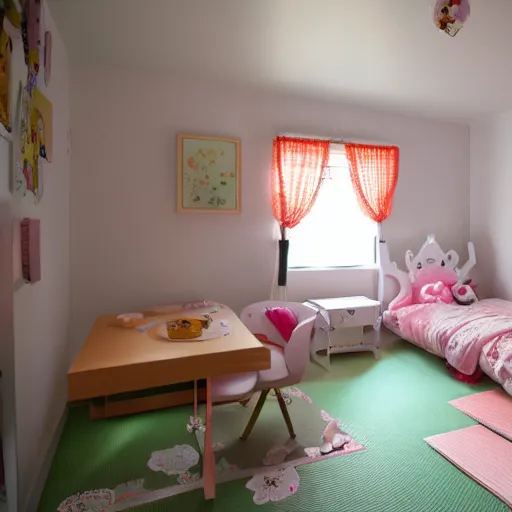 Image similar to cute girls bedroom, simple japanese girls bedroom, kawaii, 8 k photography