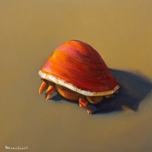 Image similar to loose painting of a hermit crab, macro, oil on canvas, hd