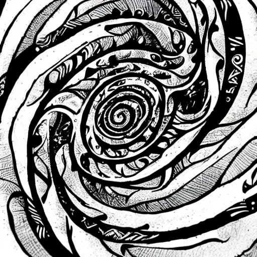 Image similar to black and white illustration creative design, spiral galaxy