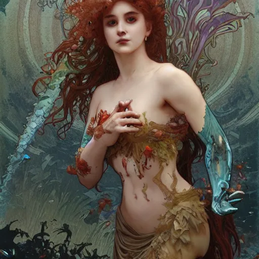 Prompt: zombie mermaid, intricate, art by artgerm and greg rutkowski and alphonse mucha and william - adolphe bouguereau, high detailed, 4 k,