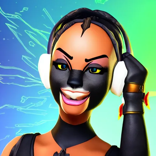 Image similar to an avatar of a black cat in the style of fortnite
