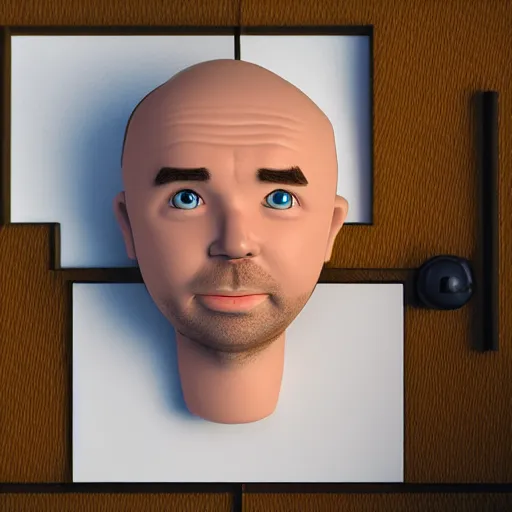 Image similar to Karl Pilkington Action figure, 3d render, product design