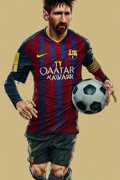 Image similar to male cottagecore lionel messi holding a soccer ball, intricate, swagger, highly detailed, digital painting, artstation, concept art, smooth, sharp, focus, illustration, art by artgerm and greg rutkowski and alphonse mucha