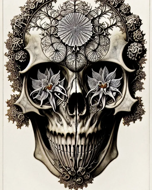 Image similar to art forms of nature by ernst haeckel, memento mori by arthur rackham, ornate antique porcelain beautiful skull mask, ultrasharp, photorealistic, hyperdetailed, octane render, polished, art nouveau, neo - gothic, gothic, intricate ornamental organic filigree, art nouveau botanicals, art forms of nature by ernst haeckel, horizontal symmetry, symbolist, visionary