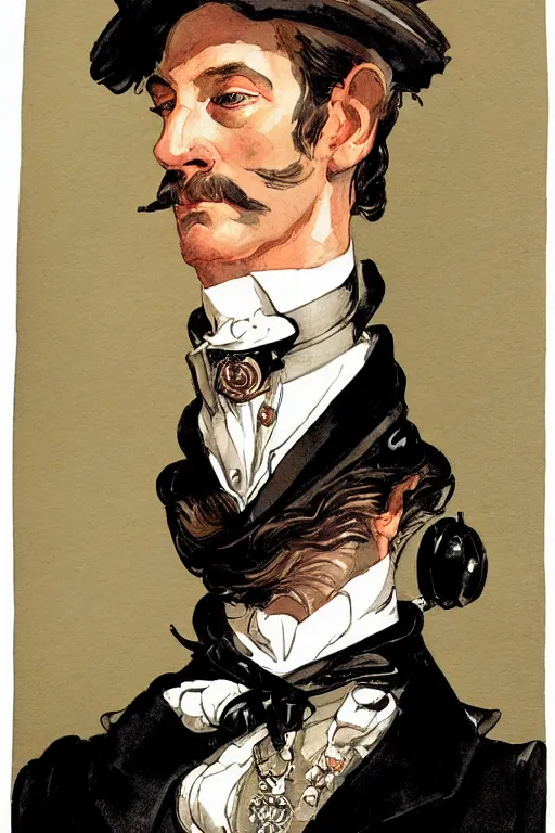 Prompt: zoomed out portrait of a duke, victorian era, art deco style, stylized illustration by jean - baptiste monge, watercolor gouache detailed paintings in style of syd mead, daumier, caricature, diesel punk, artstation